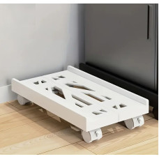 1pc Universal Adjustable Desktop Computer Tower Stand with Lockable Wheels, Thickened Material, 360° Rotating Wheels, Portable PC Tower Rack for Home and Office Use, White Plastic